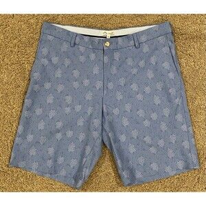 Peter Millar Men's‎ Palm Carborro Print Performance Golf Shorts Size 34 Blue